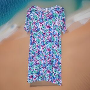 Pinkblush Casual Dress M Floral Short Sleeve Cottagecore Colorful Travel